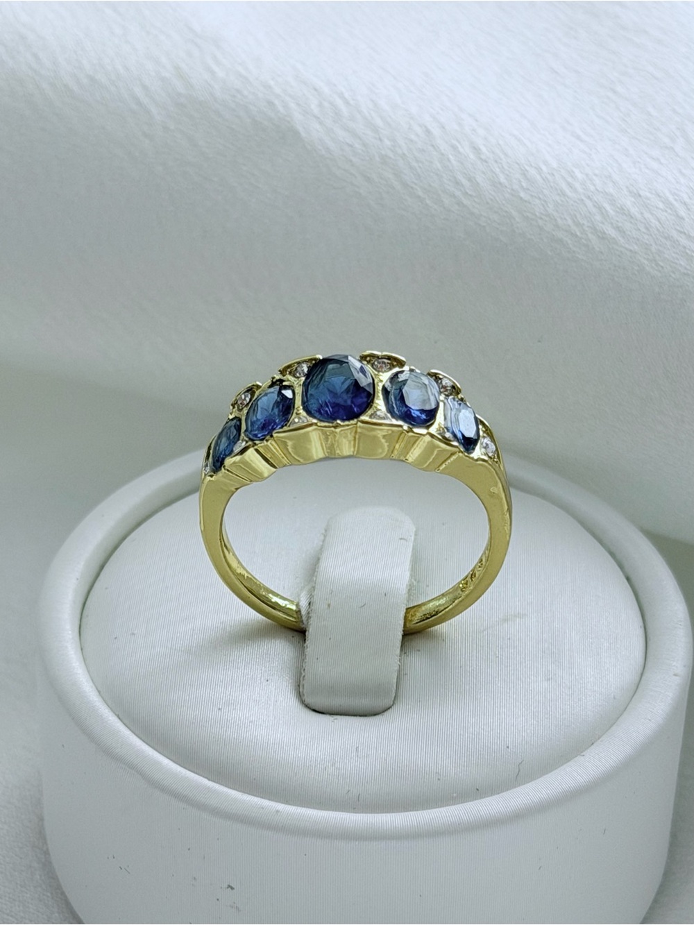 Gold Ring with Blue Sapphire-Color Stones